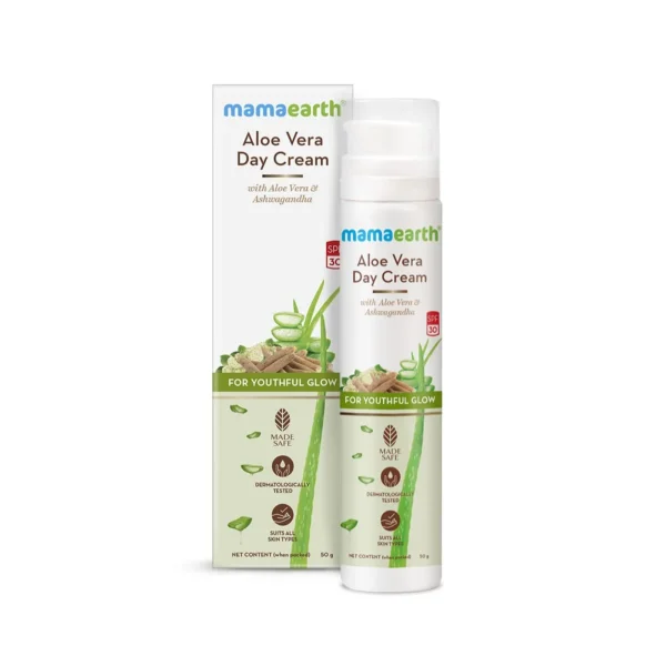 Mamaearth Aloe Vera Day Cream with SPF 30 with Aloe Vera & Ashwagandha for a Youthful Glow - 50 g