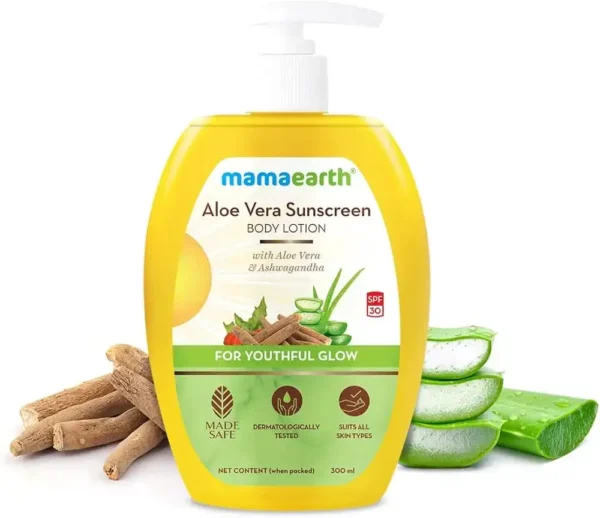 Mamaearth Aloe Vera Sunscreen Body Lotion SPF 30 - With Aloe Vera & Ashwagandha For a Youthful Glow - 300 ml - Image 2